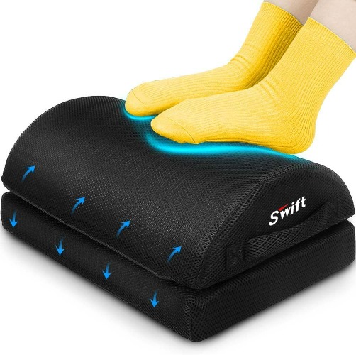 SWIFT Foot Rest for Under Desk at Work – Adjustable Memory Foam Foot Rest for Office Chair & Gaming Chair – Ergonomic Design for Back & Hip Pain Relief (Black)