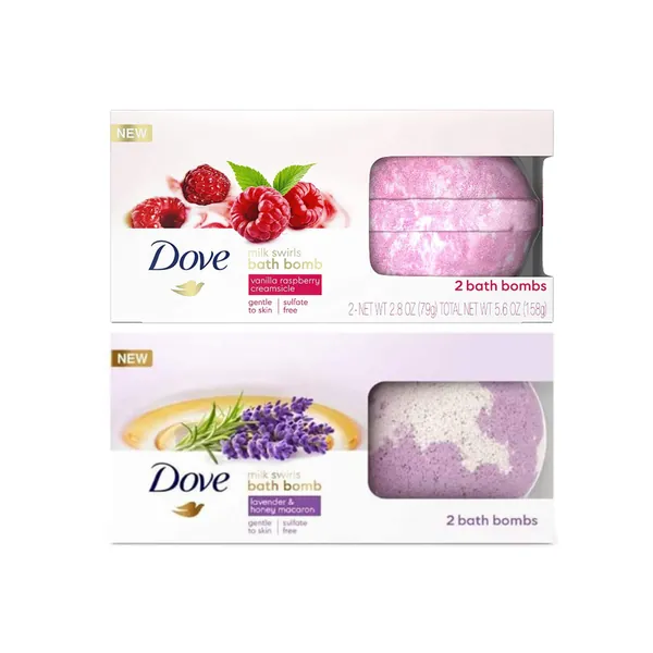 Dove Bath Bombs Bundle - Milk Swirls Vanilla Raspberry Creamsicle Bath Bombs and Dove Bath Bomb Milk Swirls Lavender & Honey Macaroon - 