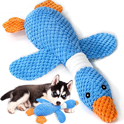 Vitscan Upgraded Goose Indestructible Dog Toys for Aggressive Chewers Small Medium Large Breed, Crinkle Squeaky Dog Toys Plush Dog Toy Puppy Chew Toys for Teething, Duck Puppy Toys - Blue goose - pineapple plush