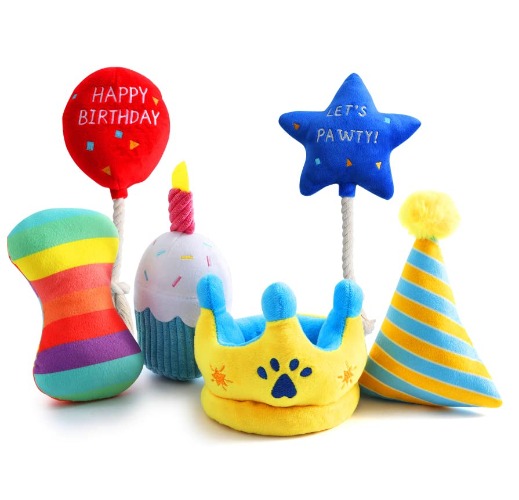 Toozey Birthday Theme Puppy Toys, 6 Pack Dog Squeaky Toys for Teething Small Dogs, Durable Puppy Teething Chew Toys for Small Medium Dogs, Stuffed Plush Puppy Chew Toys, Dog Birthday Gift Toys - 