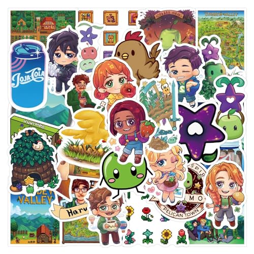50pcs Stardew Valley Stickers for Laptop, Cute Game Stickers for Kids Teens, Cartoon Waterproof Vinyl Decals for Water Bottles Computer Phone Skateboard Luggage Bumper - Stardew Valley 50pcs