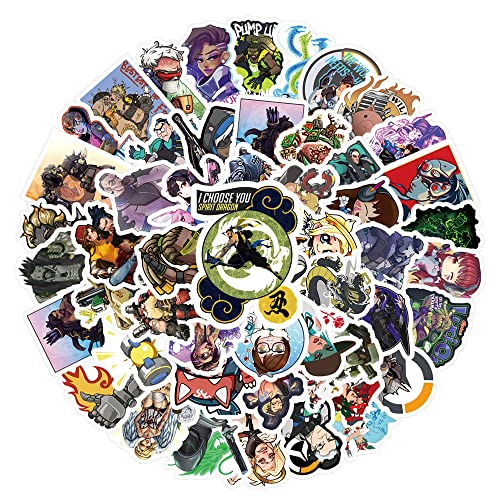 64 Pcs Overwatch Game Vinyl Waterproof Graffiti Stickers for Kids Adults Teens for Birthday Halloween Party Supplies Decoration for Helmet Laptop Water Bottles Suitcase