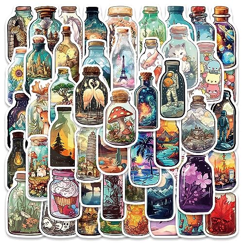 100pcs Ins Style World in The Bottle Cute Cartoon Stickers Stickers,Magic Anime Aesthetic Decorative Vinyl Stickers Waterproof PVC Graffiti Decals for Bottles,Guitars,Adults, Children, Teenagers