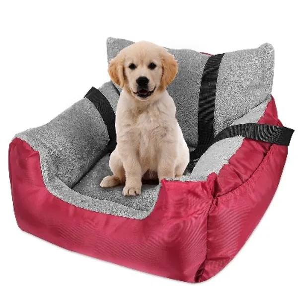 FAREYY Dog Car Seat for Small Medium Large Dogs, Pet Booster Seat Travel Dog Car Bed with Storage Pocket and Clip-On Safety Leash, Washable Warm Plush Dog Car Safety Seats