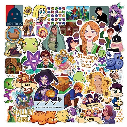 48Pcs Stardew Valley Merch Stickers Pack, Funny Game Vinyl Waterproof Stickers for Water Bottle,Skateboard,Laptop,Phone,Bumper,Car Decals Gifts for Kids Teens Adults for Party Favors Supplies Decor… - 48stardew Valley