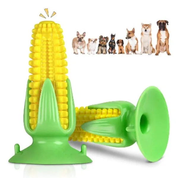 YUESUO Dog Toothbrush Chew Toy, Dog bite Sucker Toy, Durable Dog Toys, Squeaky Corn Toy Stick, Natural Rubber Teething Toys for Puppies for Most Dogs