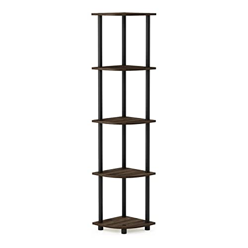 Furinno Turn-N-Tube 5 Tier Corner Display Rack Multipurpose Shelving Unit, 1-Pack, Columbia Walnut/Black - Columbia Walnut/Black - 5-Tier Round Tube - Shelving Unit