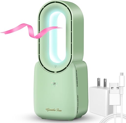 let'me Desk Fan, 11.8 Inch Portable Bladeless Fan Small Personal Cooling Fan with 5 Colors Touch Control LED Light, Quiet USB Table Fan for Home, Office, Bedroom Summer Gift - GREEN