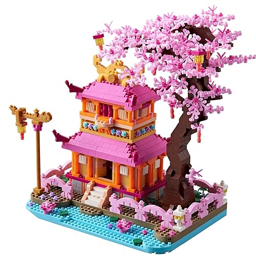 LUKHANG Cherry Blossom Tree House Micro Building Blocks Set Enjoy Flower Pavilion 1810pcs Exquisite Architecture Model Kit for Girls and Women (Adults or Kids Age of 14+) - Sakura Pavilion