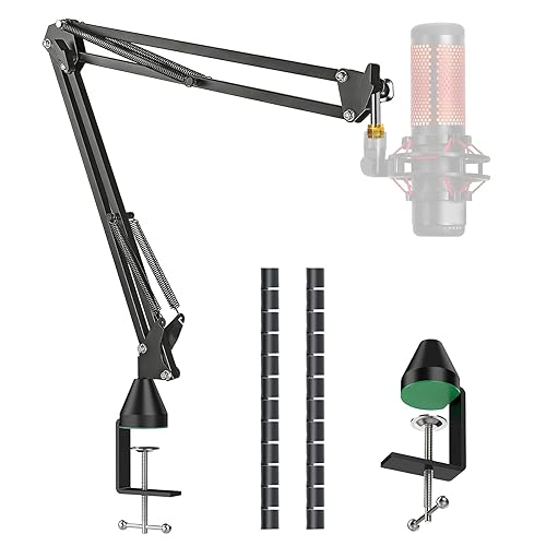 YOUSHARES Mic Boom Arm Compatible with HyperX Quadcast S Microphone - Upgraded Adjustable Scissor Mic Boom Arm Stand with Pyramid Base - HyperX Quadcast Boom Arm