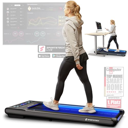 Sportstech sWalk Walking Pad Laufband mit LED - 1-6 km/h Geschwindigkeit mit interaktivem LCD-Display & App Verbindung - Flexibles Under Desk Schreibtisch Treadmill für Zuhause & Büro - sWalk - Grau