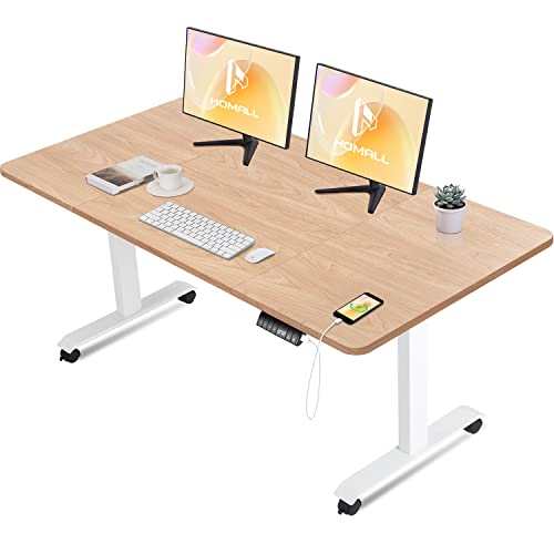 Homall Höhenverstellbarer Elektrisch Schreibtisch, Stufenlos Höhenverstellbarer Tisch mit Vierteilige Tischplatte, Ergonomischer Computertisch für Office mit Memory Funktion (Beige, 160 x 80 cm) - Beige - 160 x 80 cm