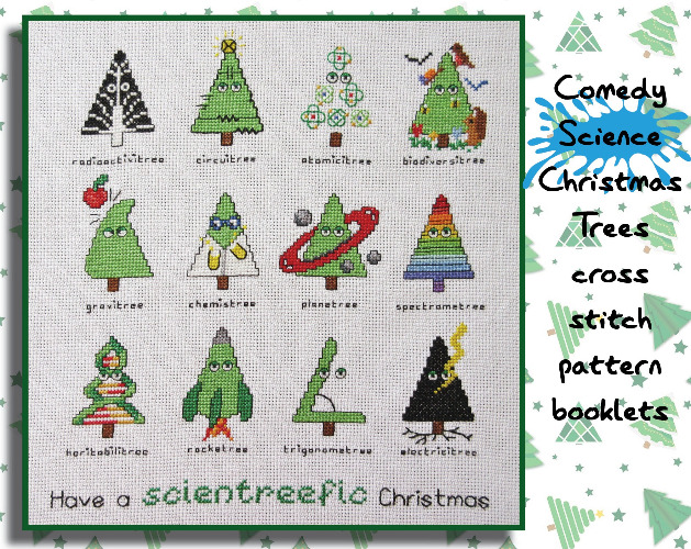Comedy Science Christmas Trees cross stitch pattern