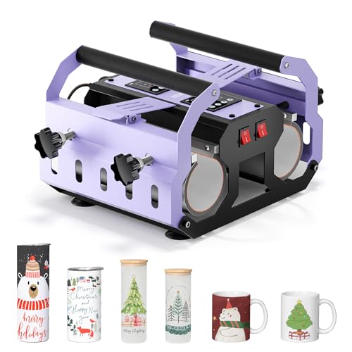 EENOUR Tumbler Heat Press 2 Station Heaters for 11oz-30oz Sublimation Straight Skinny Tumbler Glass, 2 in 1 Pro Mug Press Machine with 2 LCD Panels for Temp Timer Control, Gloves Included - Purple - Purple Double Station