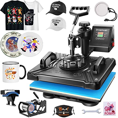 WHUBEFY Heat Press,5 in 1 Multifunctional Tshirt Printing Machine 15"x12" Digital Industrial Heat Transfer Machine,Swing Away Sublimation Heat Press Machine for T Shirts/Mug/Cap/Plate/DIY - 5 in 1 heat press