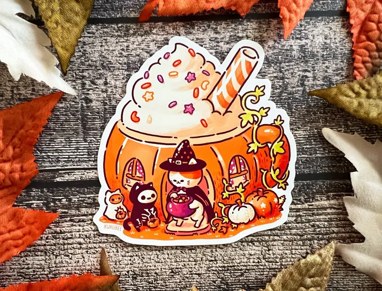 Halloween Pumpkin House Witch Cats Vinyl Sticker