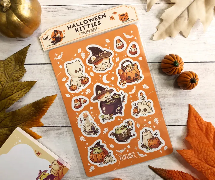 Spooky Cute Halloween Kitties Frog Friend Sticker Sheet