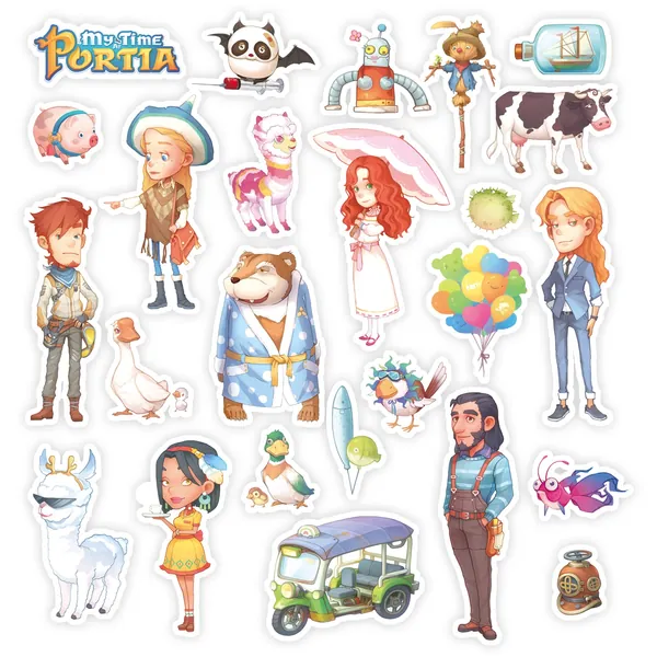 My Time at Portia Stickers Big 24 Pcs Anime Waterproof Trendy Stickers, Perfect for Laptop Phone Travel Suitcase 0.8-3.1 inches. - 