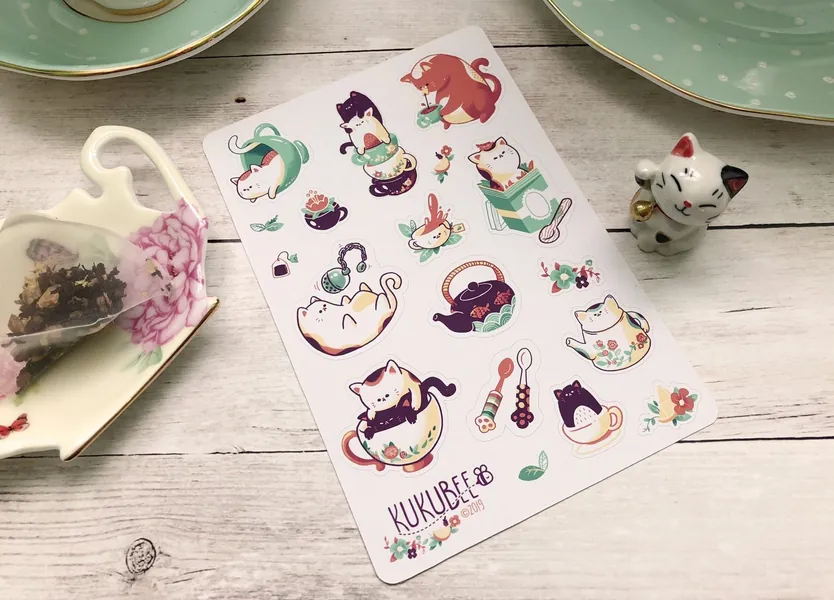 Tea Kitties Kiss Cut Sticker Sheet
