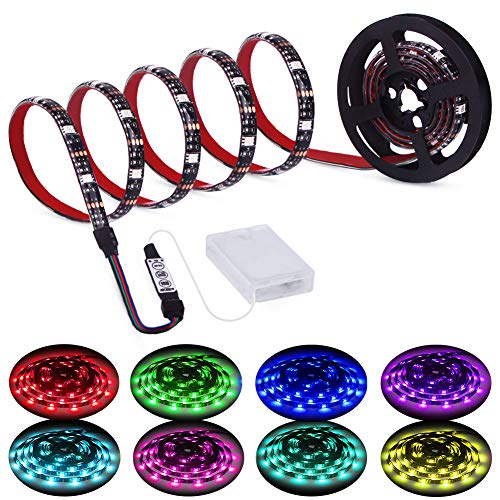 Led Strip Lights Battery Powered RGB LED Lights Strip Battery Operated Led Battery Lights with 3 Keys Controller Battery Led Strip Rope Lights 2M 6.56ft - 6.56FT/2M