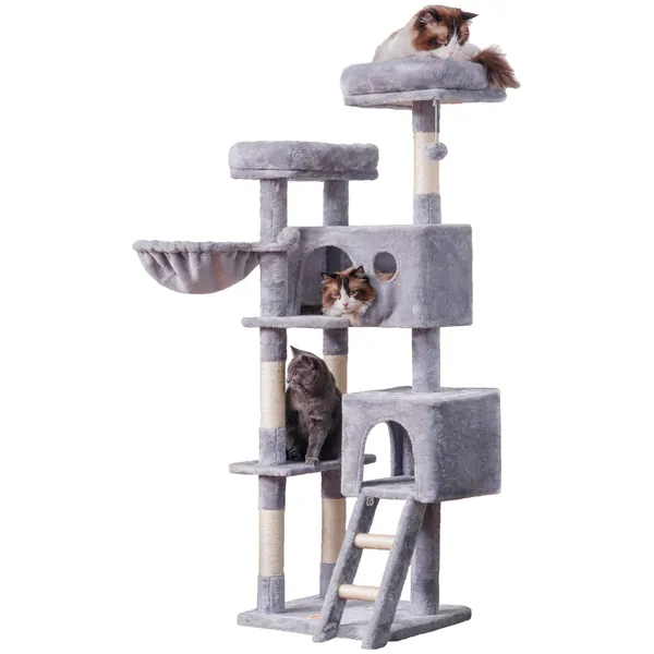 Heybly Cat Tree, Cat Tower for Indoor Cats ,Multi-Level Cat Furniture Condo for Large Cats with 2 Padded Plush Perch, Cozy Basket and Scratching Posts HCT023W