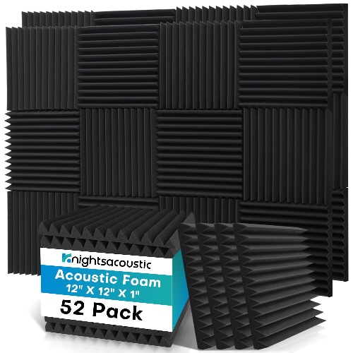 Knightsacoustic 52 Pack Acoustic Foam Panels, 30 x 30 x 2.5 cm Sound Proofing Panels For Walls, High Density Acoustic Panels Sound Absorbing, Black Noise Cancelling Studio Wedges - 52 Pack-1"T $65.99