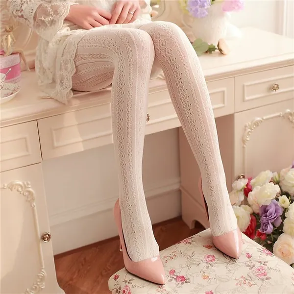 Elegant Lace Tights - White