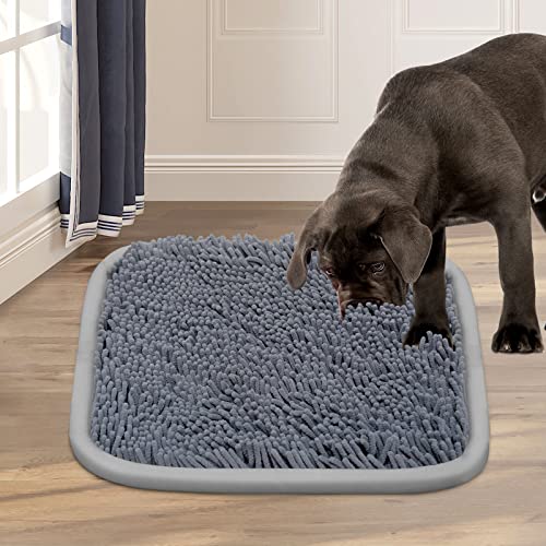 Snuffle Mat for Dogs Treat Dispenser,Dog Puzzle Toys Interactive Game,Sniff Foraging Mats for Pet Relieve Stress and Boredom,Machine Washable,Non-slip,Durable(21''x 16''） (Grey) - Grey