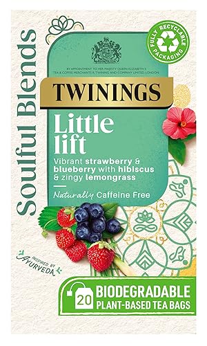 Twinings Soulful Blends Little Lift Inspired by Ayurveda - Strawberry & Blueberry Herbal Tea Infusion with Hibiscus & Lemongrass - 20 Biodegradable Tea Bags - Little Lift - 1 Count (Pack of 20)
