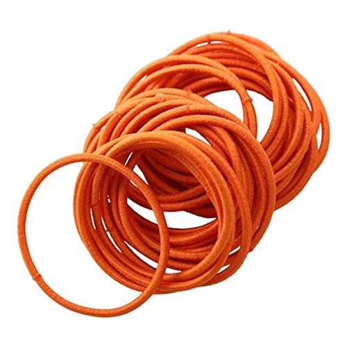 Fashion Yo 50Pcs Girls Women 2.5mm Thin School Uniform Endless Hair Elastics Bobbles Hair Ties Bands Ponios Ponytail Holders (Orange) - Orange