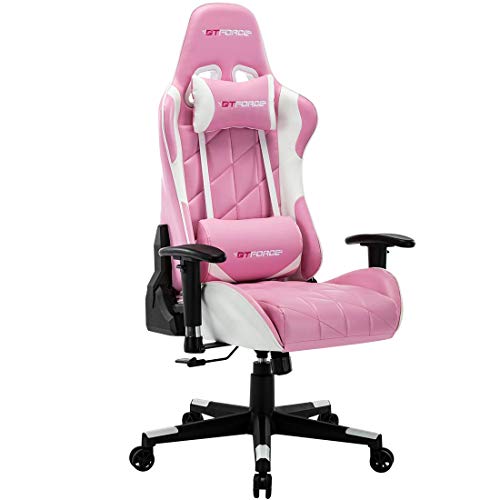 GTFORCE PRO GT Reclining Sports Racing Gaming Office Desk PC CAR Faux Leather Chair (Pink) - Pink