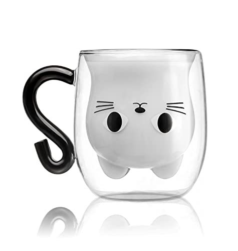 Cat Mugs, Double Wall Glass Cute Coffee Tea Cup