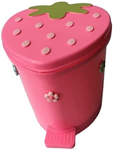 LELAKAYA Korean Style Trash Can Pink Strawberry Waste Bin Desktop Portable Plastic Garbage Basket Home Bedroom Storage Bucket