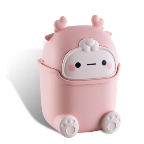 Desktop Trash Bin Garbage Waste Container Can Box Portable Cute PP Dust Bucket Household Dustbin for Office,Pink