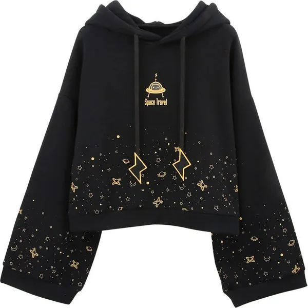 Kitty Starry Lightning Embroidered Hoodie