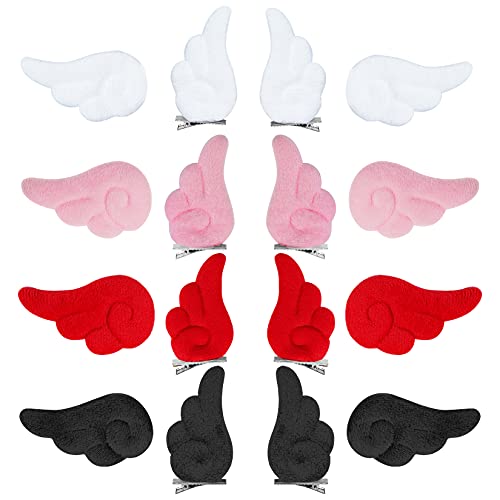Haakong 16Pcs 4 Color Wings Hair Clips Angel Hairpin Kawaii Hair Accessories Cosplay Accessories Cartoon Hair Clips Plush Hair Cosplay Accessories Kawaii - red, black, white, pink