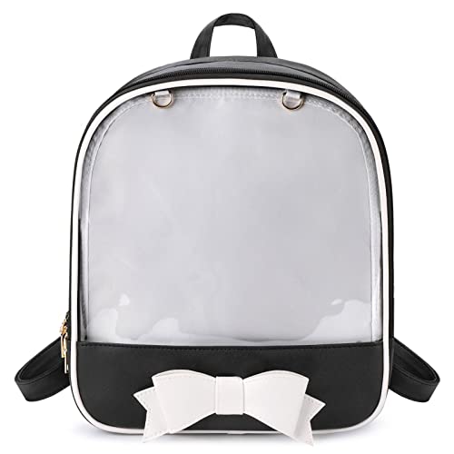 STEAMEDBUN Ita Bag Backpack Bowknot Kawaii Pin Display Backpack Bag with Insert - Black_white