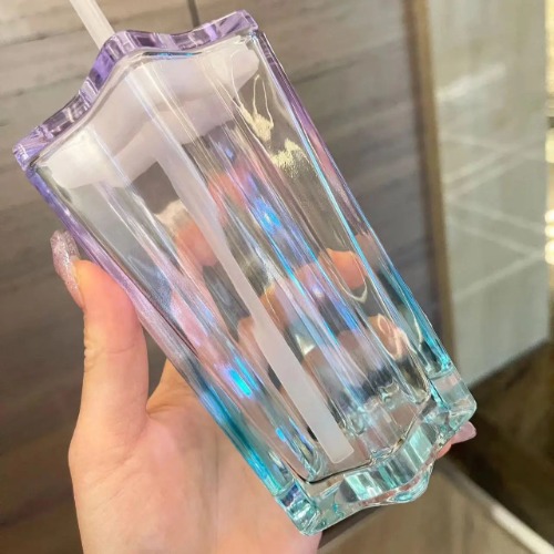 Star Shaped Drinking Glass with Straw - Gradient blue / 250ml / CHINA