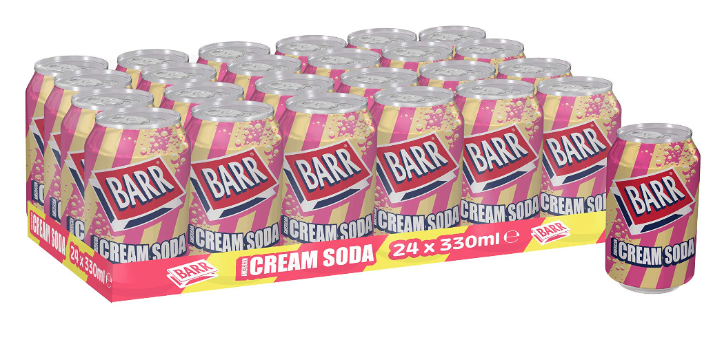 BARR since 1875, American Cream Soda, 24 pack Fizzy Drink Cans, Low Sugar, 24 x 330 ml
