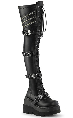 SHAKER-420 Black Matte Thigh-High Platform Boots | 8