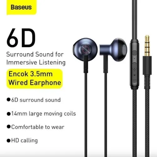 AUX Earphones | Baseus Encok H19 Wired Earphones 3.5mm