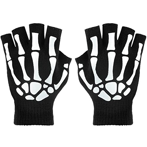 3 Pairs of Skeleton Gloves Fingerless Bone Gloves Glow in The Dark