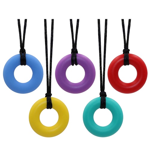 Sensory Chew Necklace for Kids and Adults, 5 Pack Silicone Chewy Toys, Oral Motor Aids Chew Pendant Chewable Toys for Boys and Girls with Autism, ADHD, Reduces Chewing Donut - 