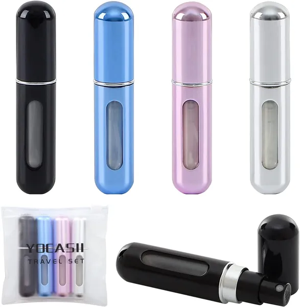 4PCS Refillable Perfume Atomizer Bottle, Portable Travel Perfume Mini Spray Bottles, Cologne Dispenser Perfume Bottles, Portable Empty Perfume Spray Bottle for Travel, Perfume Container with Bag - 