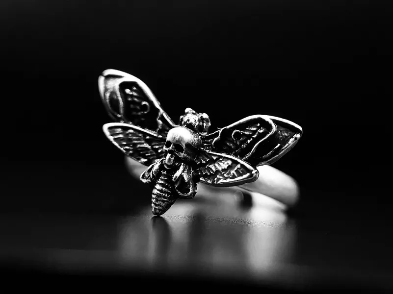 Adjustable Death Head Moth Ring - Bug Ring - Gothic Alternative Jewellery - Dark Jewellery