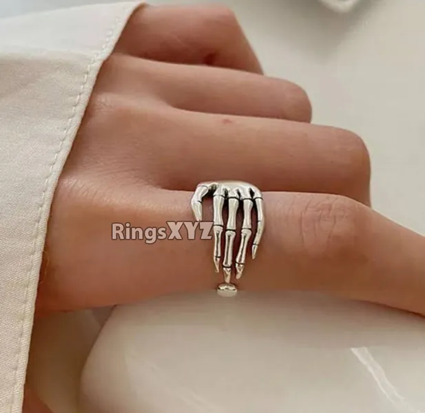 Skeleton Hand Halloween Vintage Rings for Women Men, Gothic Accessories, 925 Sterling Silver Statement Ring, Creative Design Jewelry Gift