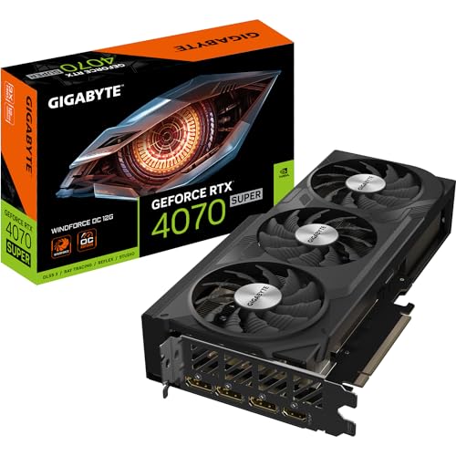 Gigabyte GeForce RTX 4070 SUPER WINDFORCE OC Graphics Card - 2505MHz Core, 12GB GDDR6X 21000MHz 192-bit Memory, PCI-E 4.0, 3x DP 1.4, 1x HDMI 2.1a, NVIDIA DLSS 3.5, GV-N407SWF3OC-12GD - WINDFORCE - Single