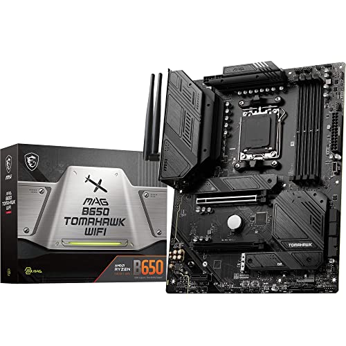 MSI MAG B650 TOMAHAWK WIFI Motherboard, ATX - Supports AMD Ryzen 7000 Series Processors, AM5 - 14 Duet Rail 80A VRM, DDR5 Memory Boost 6400+MHz/OC, 2 x PCIe 4.0 x16, 3 x M.2 Gen4, Wi-Fi 6E - MAG B650 TOMAHAWK WIFI - ATX