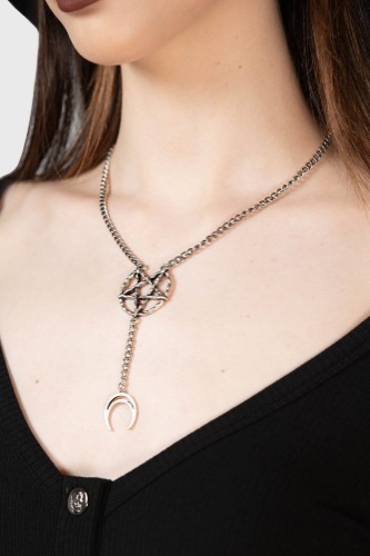 Pentagram Moon Drop Choker | One Size / Silver / 83% Copper 17% Zinc