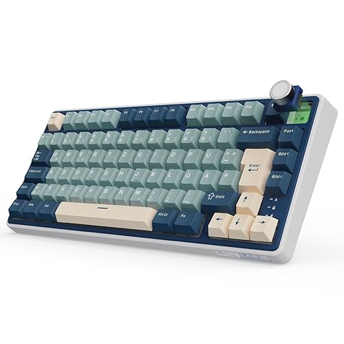 RK ROYAL KLUDGE R75 Mechanische Tastatur Kabellos 75%, Gasket Gaming Tastatur 75 Prozent TKL mit Knopf QWERTZ RGB Bluetooth/2.4G/USB-C PBT Tastenkappen QMK/VIA, Hot Swap Linearer Creamy Switches - Blau